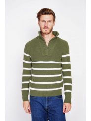 William de Faye Sweter w kolorze oliwkowo-białym rozmiar: 52. Brązowe swetry nierozpinane William de Faye, bez wzorów, bez kołnierzyka, bez ramiączek. Za 152.99 zł.