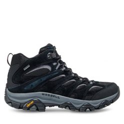 Trekkingi Merrell. Czarne botki sznurowane Merrell, bez wzorów, bez obcasa, bez zapięcia. Za 799.99 zł.