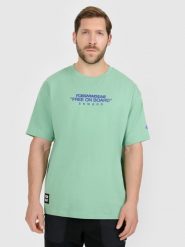 4F T-shirt loose z nadrukiem męski - miętowy XL. Niebieskie t-shirty 4F, m, bez wzorów, z materiału, bez kołnierzyka, bez ramiączek. Za 69.99 zł.