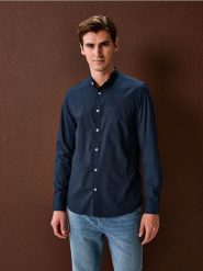 Koszula z długim rękawem we wzory - granatowy. Niebieskie koszule Sinsay, l, bez wzorów, bez kołnierzyka, bez ramiączek. Za 49.99 zł.