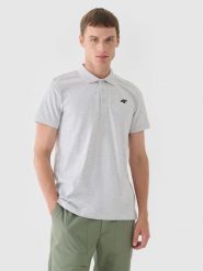 4F Koszulka polo regular męska - szara M. Szare koszulki polo 4F, m, bez wzorów, z bawełny, bez kołnierzyka, bez ramiączek. Za 89.99 zł.