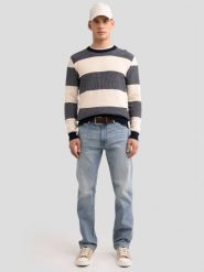 Sweter męski bawełniany w pasy beżowo-szare Pasador 000. Brązowe swetry nierozpinane BIG STAR, l, bez wzorów, z bawełny, bez kołnierzyka, bez ramiączek. W wyprzedaży za 139.99 zł.