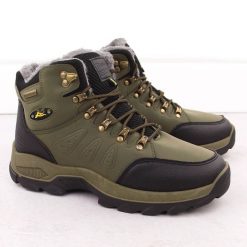 Buty trekkingowe męskie ocieplane zielone Vanhorn 16314. Zielone trekkingi Vanhorn, bez wzorów, ze skóry ekologicznej, bez zapięcia. Za 107.99 zł.