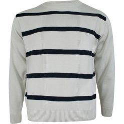 Sweter Beżowo-Granatowy w Paski, Prążki, Okrągły Dekolt (U-neck), Męski - MAX SHELDON. Niebieskie swetry rozpinane Max Sheldon, l, bez wzorów, z bawełny, bez kołnierzyka, bez ramiączek. Za 147.00 zł.