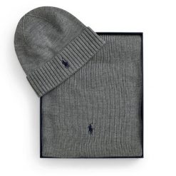 Zestaw szalik i czapka Polo Ralph Lauren. Szare czapki zimowe Polo Ralph Lauren, bez wzorów. Za 859.99 zł.