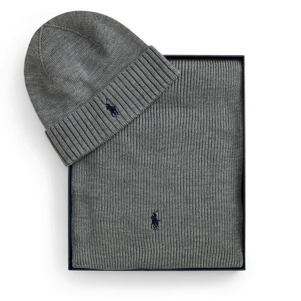 Zestaw szalik i czapka Polo Ralph Lauren. Szare czapki zimowe Polo Ralph Lauren, bez wzorów. Za 859.99 zł.