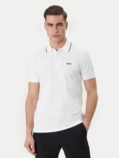 BOSS Polo Birdie Paule 50559365 Biały Slim Fit. Białe koszulki polo Boss, m, bez wzorów, z bawełny, bez kołnierzyka, bez ramiączek. Za 499.99 zł.