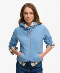 Superdry Bluza z kapturem Essential Logo Zip Half Brushed. Niebieskie bluzy z kapturem Superdry, bez wzorów, z bawełny, z kapturem. Za 322.70 zł.
