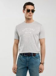 Koszulka męska z nadrukiem szara Serter 901. Szare t-shirty BIG STAR, l, bez wzorów, z bawełny, bez kołnierzyka, bez ramiączek. Za 99.99 zł.