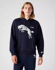 WRANGLER 75TH ANNI MĘSKA BLUZA Z KAPTUREM LOGO NADRUK HOODIE DARK SAPPHIRE W645HTB08 112146182. Niebieskie bluzy Wrangler, m, bez wzorów, z kapturem. Za 149.99 zł.
