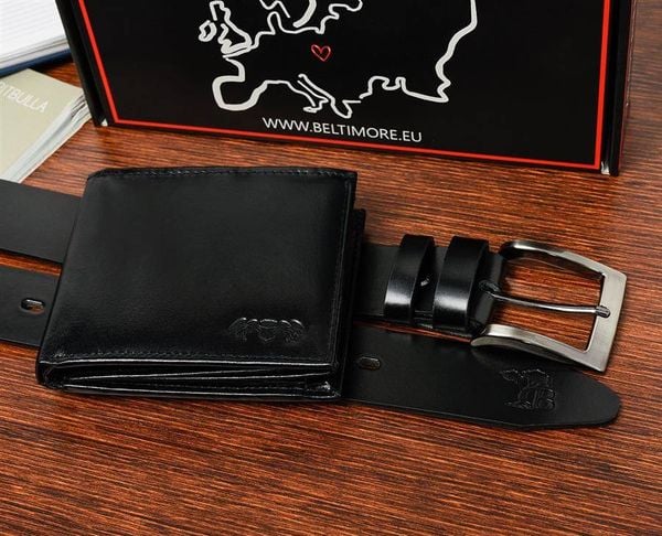 Zestaw męski skórzany premium Beltimore portfel pasek klasyczny U32 : Kolory - czarny, Rozmiar pasków - r.115-130 cm. Czarne paski bez wzorów, klasyczne. Za 114.90 zł.