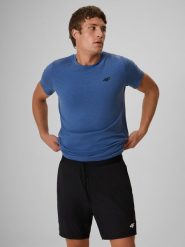 4F T-shirt regular gładki męski - denim M. T-shirty 4F, m, bez wzorów, z bawełny, bez kołnierzyka, bez ramiączek. Za 59.99 zł.
