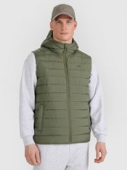 4F Bezrękawnik puchowy z wypełnieniem syntetycznym męski - khaki XL. Brązowe kurtki przeciwdeszczowe 4F, m, bez wzorów, z dzianiny, z kapturem. Za 229.99 zł.