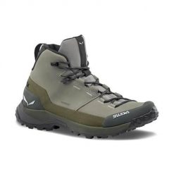 Buty trekkingowe męskie Salewa Puez Leather Mid Powertex. Zielone buty trekkingowe Salewa, bez wzorów, z materiału, bez zapięcia, trekkingowe. Za 989.99 zł.