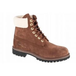 Męskie Wodoodporne Buty Skórzane Premium. Brązowe buty turystyczne Timberland, bez wzorów, z futra, bez zapięcia, trekkingowe. Za 855.99 zł.