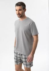 Piżama męska z szortami U-SEN. Szare piżamy Volcano, l, bez wzorów, z bawełny, bez ramiączek. Za 109.99 zł.