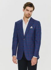 PAKO LORENTE – Granatowa marynarka w czerwoną kratę. Czerwone garnitury Pako Lorente, na co dzień, m, bez wzorów, z jedwabiu. Za 479.99 zł.