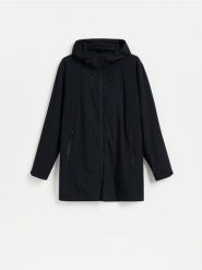 Kurtka parka z kapturem - czarny. Czarne kurtki Reserved, l, bez wzorów, z tkaniny, z kapturem. Za 199.99 zł.