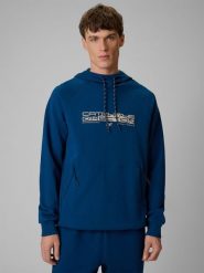 4F Bluza dresowa regular z kapturem męska - granatowa XL. Niebieskie bluzy z kapturem 4F, m, bez wzorów, z dresówki, z kapturem. Za 179.99 zł.