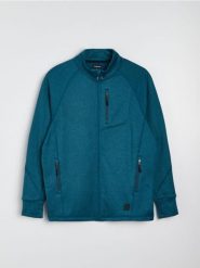 Sportowa rozpinana bluza ze stójką i kieszeniami na zamek - ciemny turkus. Bluzy bez kaptura Sinsay, l, bez wzorów, bez kaptura. Za 79.99 zł.