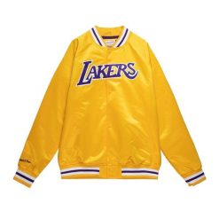 Satynowa bluza dresowa Los Angeles Lakers. Żółte bluzy Mitchell & Ness, bez wzorów, z dresówki, bez kaptura. Za 477.50 zł.