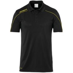 Polo Uhlsport Stream 22. Czarne koszulki polo Uhlsport, m, bez wzorów, z materiału, bez kołnierzyka, bez ramiączek. Za 148.50 zł.