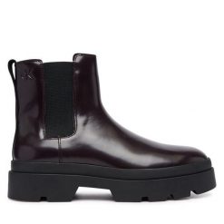 Sztyblety Calvin Klein. Brązowe botki sznurowane CALVIN KLEIN, bez wzorów, bez obcasa, bez zapięcia. Za 749.99 zł.