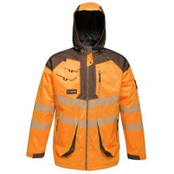 Kurtka Wodoodporna Męska HiVis Odblaskowy Materiał. Brązowe kurtki Regatta, m, bez wzorów, z materiału, bez kaptura. Za 380.99 zł.