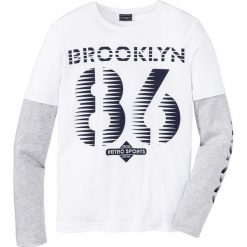 Shirt z długim rękawem 2 w 1 Slim Fit bonprix biało - jasnoszary melanż. Bluzki z długim rękawem marki ASICS. Za 44.99 zł.