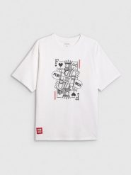 4F T-shirt loose z nadrukiem męski - biały L. Białe t-shirty 4F, l, bez wzorów, z bawełny, bez kołnierzyka, bez ramiączek. Za 79.99 zł.