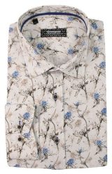 Biała Bawełniana Koszula z Długim Rękawem -GRZEGORZ MODA MĘSKA- Taliowana, w Beżowe Kwiaty. Niebieskie koszule Grzegorz Moda Męska, m, bez wzorów, z bawełny, bez kołnierzyka, bez ramiączek. Za 139.00 zł.