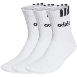 Skarpety adidas 3-Stripes Linear Half-Crew Cushioned 3P. Białe skarpety Adidas, bez wzorów. Za 33.99 zł.