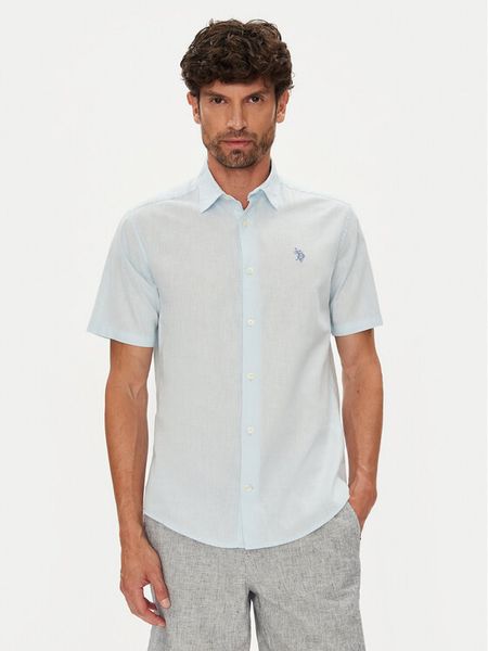 U.S. Polo Assn. Koszula MUP3254 Błękitny Regular Fit. Niebieskie koszule U.S. Polo Assn., m, bez wzorów, z bawełny, bez kołnierzyka, bez ramiączek. Za 219.99 zł.