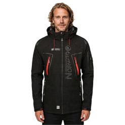 Męska Kurtka Soft Shell Techno. Brązowe kurtki Geographical Norway, m, z aplikacjami, z elastanu, z kapturem. Za 382.00 zł.