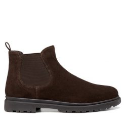 Sztyblety Geox. Brązowe sztyblety Geox, bez wzorów, bez obcasa, bez zapięcia. Za 499.99 zł.
