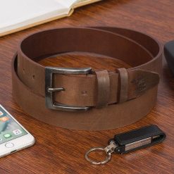 Pasek męski skórzany premium szeroki 4 cm klasyczny brąz licowy Beltimore E43 : Kolory - brązowy, beżowy, Rozmiar pasków - r.130-145 cm. Brązowe paski bez wzorów, klasyczne. Za 59.99 zł.