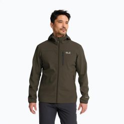 Kurtka przeciwwiatrowa męska Jack Wolfskin Wild Winds Hooded. Brązowe kurtki Jack Wolfskin, l, bez wzorów, z elastanu, bez kaptura. Za 559.99 zł.