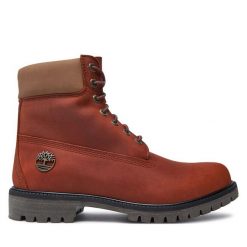 Trzewiki Timberland. Brązowe botki sznurowane Timberland, bez wzorów, bez obcasa, bez zapięcia. Za 999.99 zł.