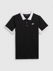 4F Koszulka polo regular męska - czarna S. Czarne koszulki polo 4F, m, bez wzorów, z dzianiny, bez kołnierzyka, bez ramiączek, trekkingowe. Za 119.99 zł.