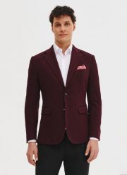 PAKO LORENTE – Dzianinowa marynarka w kolorze bordowym. Czerwone garnitury Pako Lorente, na co dzień, m, bez wzorów, z bawełny, casualowe. Za 799.99 zł.