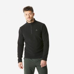 Polar turystyczny męski Quechua MH100. Czarne bluzy z polaru QUECHUA, l, bez wzorów, z materiału, bez kaptura. Za 49.99 zł.