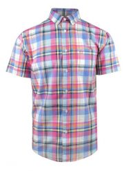 Weekendowa Koszula Męska, Krótki Rękaw - Pako Jeans - Kolorowa Kratka. Koszule Pako Jeans, l, bez wzorów, z bawełny, bez kołnierzyka, bez ramiączek. Za 159.00 zł.