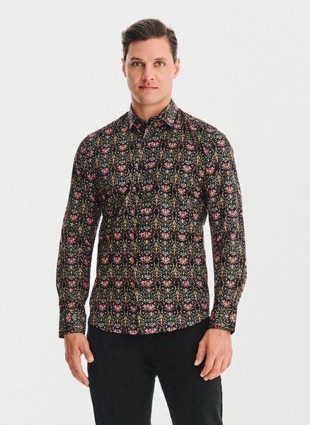 PAKO LORENTE - Czarna koszula w kolorowe kwiaty. Czarne koszule Pako Lorente, s, bez wzorów, z bawełny, bez kołnierzyka, bez ramiączek. Za 99.99 zł.