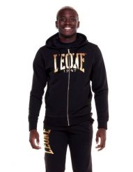 Męska bluza z kapturem i zamkiem błyskawicznym w kolorze złotym. Czarne bluzy z kapturem LEONE 1947 APPAREL, l, bez wzorów, z bawełny, z kapturem. Za 191.50 zł.