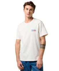 MESKA KOSZULKA WRANGLER SMALL AMERICANA TEE WORN WHITE 112371409. Białe t-shirty Wrangler, xl, bez wzorów, bez kołnierzyka, bez ramiączek. Za 79.99 zł.