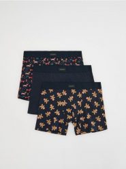 Świąteczne bokserki 3 pack - granatowy. Niebieskie bokserki Reserved, l, bez wzorów. Za 69.99 zł.