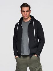 Męska bawełniana bluza dresowa BASIC rozpinana z kapturem - czarna V5 - Rozmiar: XL. Czarne bluzy Ombre Clothing, m, z aplikacjami, z bawełny, z kapturem. W wyprzedaży za 118.99 zł.