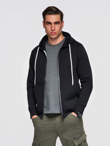 Męska bawełniana bluza dresowa BASIC rozpinana z kapturem - czarna V5 - Rozmiar: XL. Czarne bluzy Ombre Clothing, m, z aplikacjami, z bawełny, z kapturem. W wyprzedaży za 118.99 zł.