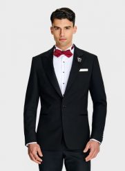 PAKO LORENTE - Wełniana jednorzędowa marynarka smokingowa. Czarne garnitury Pako Lorente, na ślub cywilny, bez wzorów, z wełny. Za 1,999.99 zł.