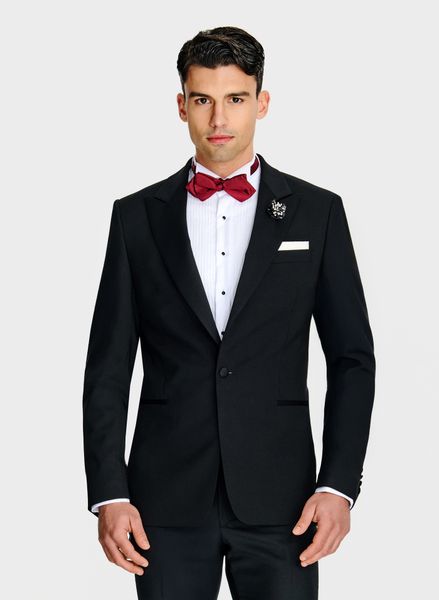 PAKO LORENTE - Wełniana jednorzędowa marynarka smokingowa. Czarne garnitury Pako Lorente, na ślub cywilny, bez wzorów, z wełny. Za 1,999.99 zł.